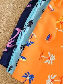 SHEIN 3pcs Kids Tween Boy Casual Sports Versatile Comfortable Coconut Tree Multi-Color Combination Print Pattern Loose Woven Swim Shorts Beach Shorts Multi-Pack 3 Styles 1 Each 3-Piece Set Suitable For Commuting School Daily Casual Vacation Travel Sports Spring Summer - Multicolor - View 3