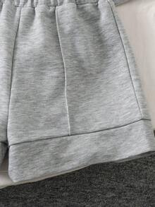 SHEIN Serisse Kids LMoss 青少年女孩針織素色寬鬆短袖上衣與短褲休閒套裝 - 灰色 - 查看 5