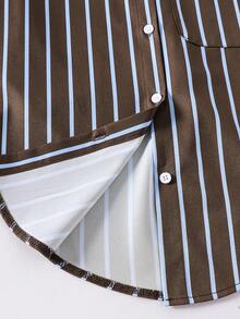 SHEIN Tween Girl Striped Lightweight Sun Protection Shirt, Spring & Summer,Holiday,Summer,Travel - Brown - View 4