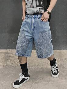 ROMWE MEN Street Life Quần lửng denim dáng rộng mới về mùa xuân/hè, quần short nam đa năng. - Màu xanh lam - Xem 6