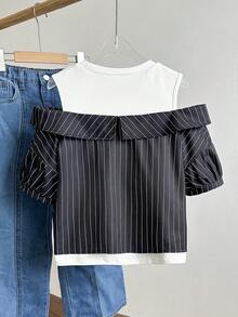 Elladie kids Tween Girls 2 In 1 Contrast Color Shirt - Black - View 3
