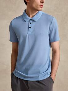 Courvante 男士純色 Polo 衫，適合夏季高爾夫、網球，男友穿搭 - 藍色 - 查看 6