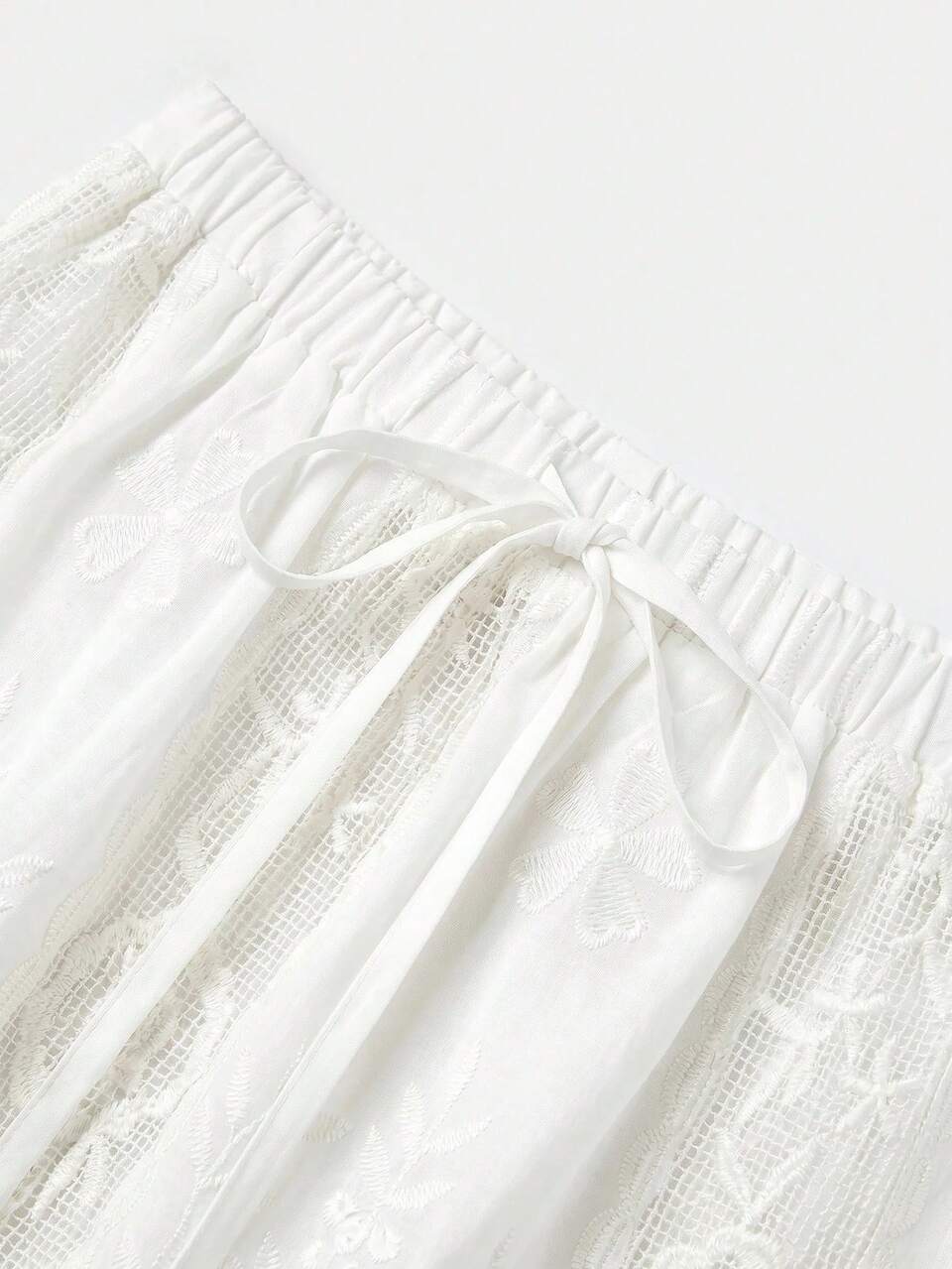 Floral Embroidered White Loose Fit Mini Skirt Boho Summer Holiday Casual Skirt
