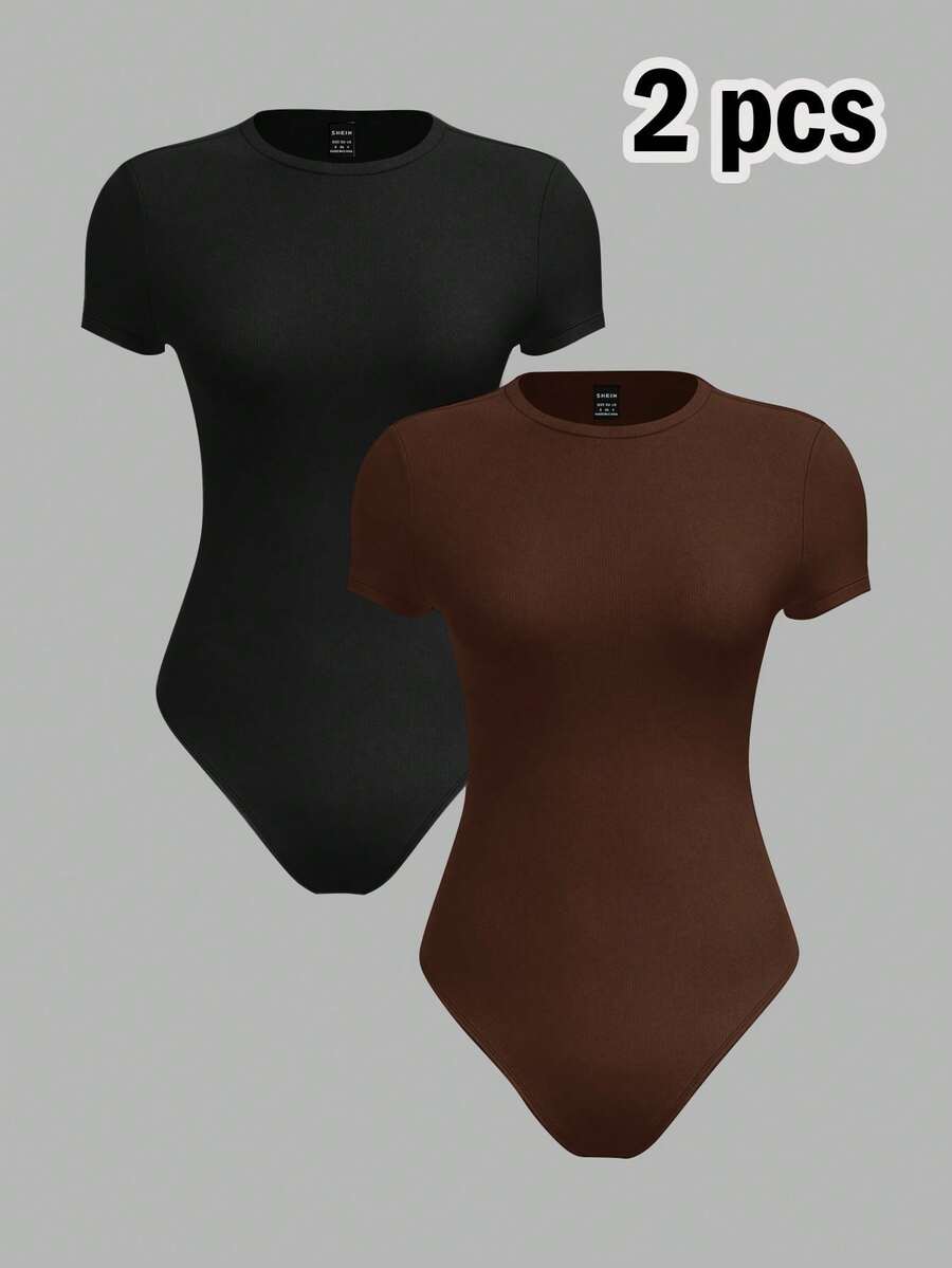 SHEIN BASICS 2件組極簡風女款連身衣,春夏季百搭夏裝 - 彩色 - 查看 1