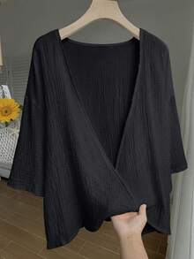 Comfortcana Plus Size Lightweight Short White Jacket , Summer Cotton Comfortable Cardigan In Fall/Winter - Black - View 3