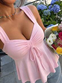 Muchica Plus Size Women Summer Casual Pink Sleeveless Top - Pink - View 2