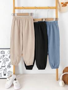 SHEIN LMoss Kids 3 Pieces Set For Young Boys And Girls: Cute, Casual, Versatile, Comfortable, Skin-Friendly, Soft, Solid Color, Elastic Waist, Long Pants. Suitable For Spring, Summer, And Autumn; Suitable For Everyday Wear, Outings, School, Parties, And Holidays. - Multicolor - View 2