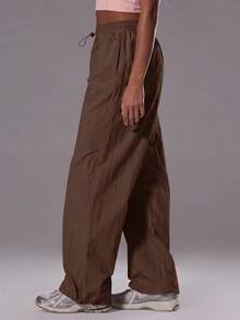 Musera Sport Adjustable Toggle Light Weight Active Shell Pants Workout Gym Sports Pilates Fitness Daily Casual Hibiscus - Chocolate Brown - View 3
