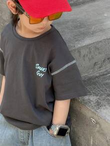 DAZY Loose Graphic Print Short Sleeve Casual T-Shirt For Young Boys Summer - Dark Grey - View 7