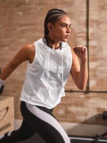 Powerista Sweatshirt Olahraga Putih Musim Semi/Panas Longgar Nyaman dari Kain Jala Elastis Ringan dengan Tudung dan Tali Serut - Putih - View 2