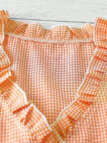 Linhara Women's Plus Size Solid Color Textured Fabric V-Neck Short Sleeve Casual Regular Shirt Going Out Tops Vacation Club - Orange - View 4