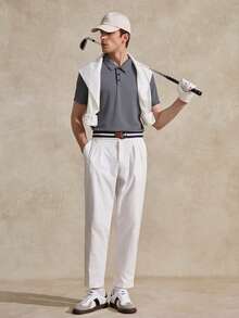 Courvante 男士夏季純色短袖休閒通勤 Polo 衫，適合高爾夫、網球，送給男友 - 灰色 - 查看 7
