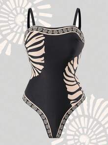 Swim Oasis Costume da bagno intero taglie forti, set elegante di alta gamma, stampa posizionata, stampa casual da resort - Multicolore - Visualizzare 5
