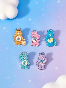 SHEIN X Care Bears 5PSC 新款創意卡通多色可愛熊圖案印花胸針套組，IP聯名設計，個性化簡約大方，可用作飾品，適合各種派對、音樂會、節日，精美禮物 - 彩色 - 查看 12