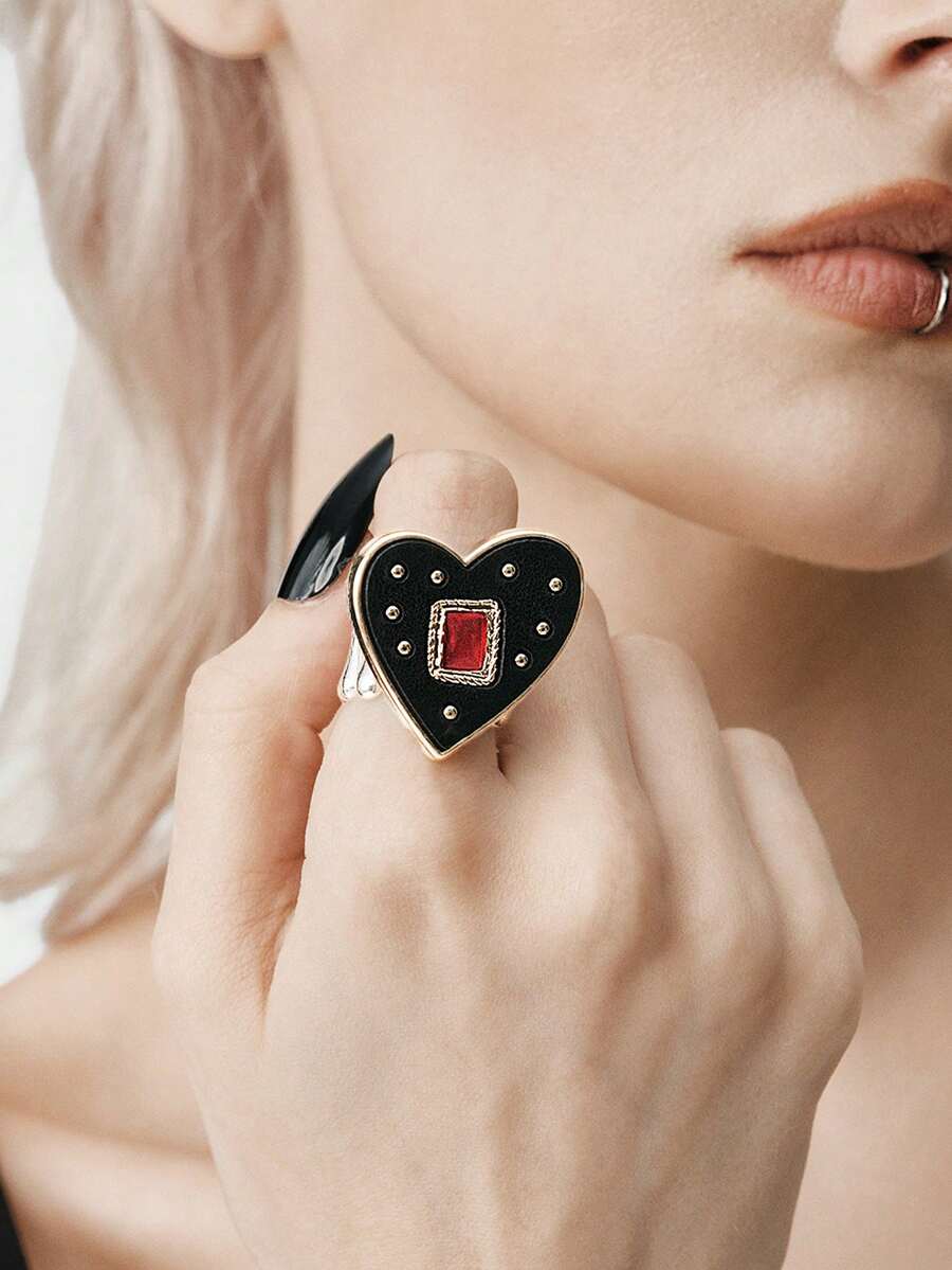 MortiRose Cincin Terbuka Wanita Fashion Perak, Perhiasan Spice Girl yang Manis dan Keren - Perak Hitam - View 1