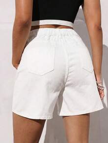 Rivivi Quần short denim trắng dáng rộng, đa năng dành cho nữ cỡ lớn. - trắng - Xem 2