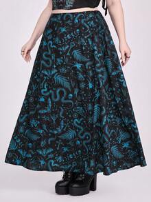 ROMWE Goth Falda versátil y de moda con estampado de bloques de color para tallas grandes - Azul - Ver 6