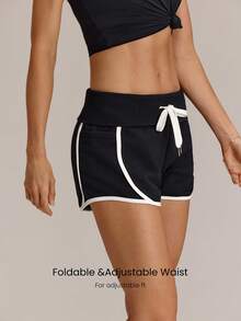 GLOWMODE 2,5" Pantaloncini casual estivi da tutti i giorni in spugna con tasche laterali, vita con risvolto, effetto anti-sudore e profili a contrasto - nero - Visualizzare 3