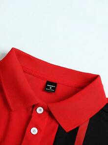 NEOREFINED Men's Color-Blocking Short Sleeve Polo Shirt - Red - View 6