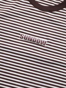 STYNVO 男士字母印花條紋時尚撞色短袖圓領休閒T恤 - 咖啡棕 - 查看 4