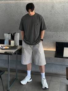 DAZY 夏季標籤口袋黑色圓領男士T恤 - 深灰色 - 查看 4