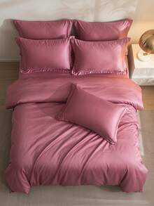 Cirelle 3 Pieces Set Simple Deep Pink Ice Silk Fabric Bedspread Set - Suitable For Bedroom, Guest Room, And Dormitory Decoration, A Soft, Comfortable, Breathable, And All-Season Bedding Set. The Three Pieces Bedspread Set Includes 1 Down Comforter Cover + 2 Pillowcases (Excluding Fillings) - Lao Lang Ice Silk Quilt Cover Three-piece Set - Deep Powder - View 4