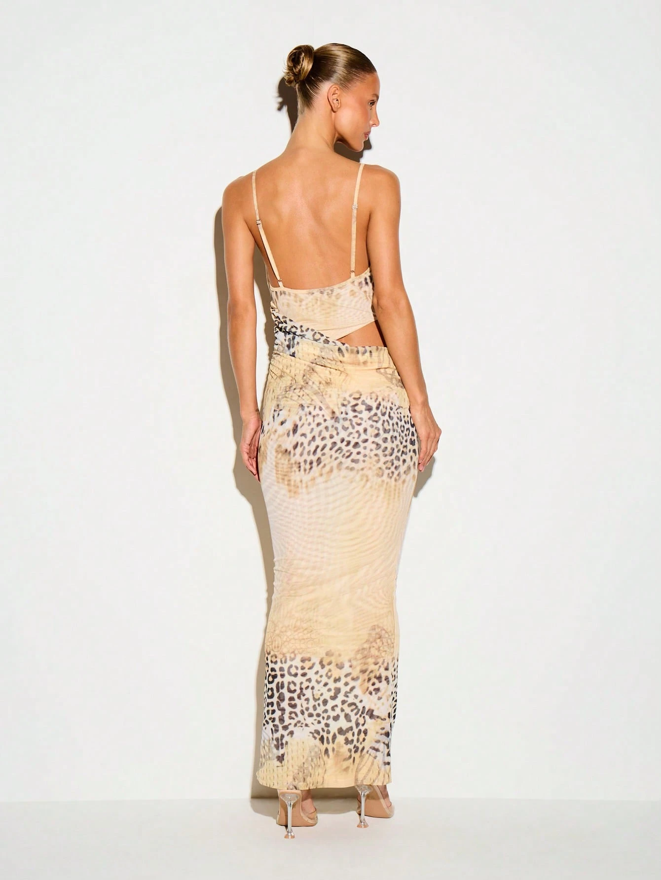 Leopard Print Cowl Neck Maxi Dress With Cut-Out