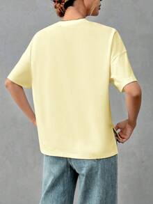SHEIN Essnce Cream Yellow Pure Cotton Comfortable Women's Minimalist Basic Short Front Long Back T-Shirt, Chic, Suitable For Outings, Matching, Travel, Vacation - Yellow - View 2