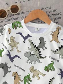 Boys Dinosaur Print Short Sleeve Set, New Summer Cartoon T-Shirt And Shorts 2-Piece Set, Baby Casual Sports Style Outfit, Versatile Children's Set, Cute Eye-Catching Style For Outings - Multicolor - View 5