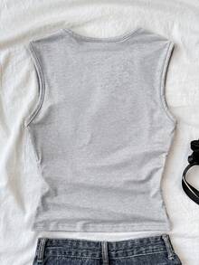 SHEIN Teen Girls T-Shirts Summer Solid Ruched Side Tank Top - Grey - View 2