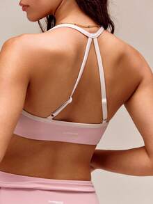 GLOWMODE FeatherFit™ All-Star Glow Soft Lightweight Anti-Slip Color-Contasting Neckline Demi Sports Bra Yoga Pilates Studio Daily Active Wear - Baby Pink - View 4