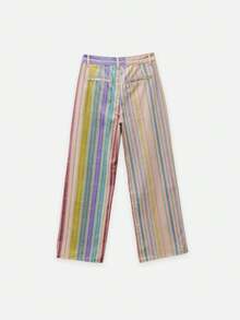 Nöista Color-Block Striped Trousers With Relaxed Straight Fit For Vacation And Casual Summer Styling. - Multicolor - View 12