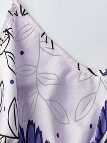 Lalippa Women's Spaghetti Strap Tie Backless Floral Print Ruched Elegant Waist Maxi Slip Dress For Party - Purple - View 4