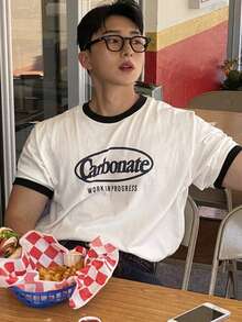 DAZY Summer Letter Print Color Block Short Sleeve Men's T-Shirt - Multicolor - View 9