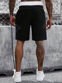 SLATEMANN Men's Drawstring Waist Pocket Letter Print Casual Versatile Daily Travel Shorts - Black - View 2
