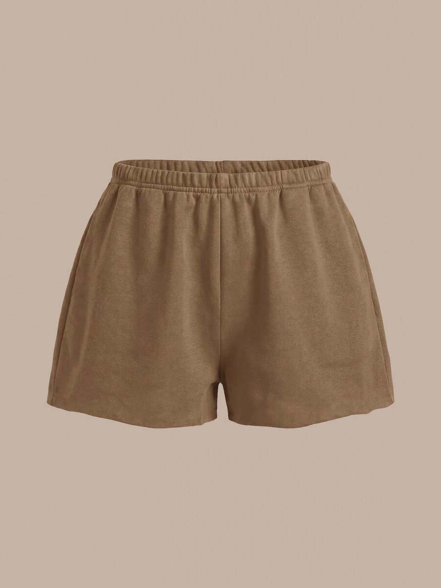 SHEIN BASICS 休閒素色針織中低腰運動超短女款短褲