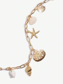 Viva Strut 1Pc Seashell Ornament For A Holiday-Style Starfish Shell Chain Bag, Marine Tail Conch Beach Keychain, Suitable For Matching With A Small Square Bag When Out On Vacation. - Gold - View 6