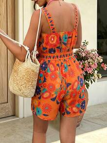 Flora Isola Flora Isola Women's Spring/Summer Short Positioned Print Vacation Jumpsuit - Orange - View 2
