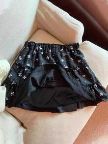 Genkimix Kids Rok Kasual Musim Panas untuk Anak Perempuan Muda dengan Motif Pita - Hitam dan Putih - View 4
