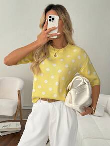SHEIN LUNE Suéter de punto casual para mujer con lunares para vacaciones de verano - Multicolor - Ver 4