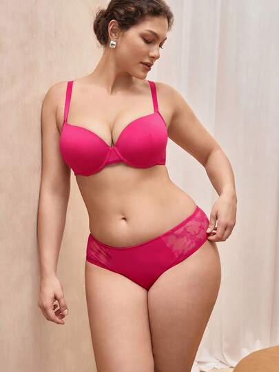 Bralution Plus Size Women Solid Color Comfortable Lingerie Set