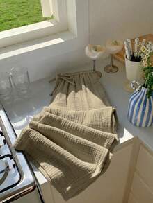 Comfortcana Quần dài nữ kiểu dáng thường ngày, màu trơn, chất liệu có họa tiết, cạp chun. - Màu Khaki - Xem 5