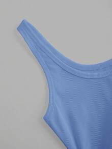 Slaydiva Casual Basic Racerback Sleeveless Deep U-Neck Narrow Ribbed Cornflower Blue Camisole -C Everyday Summer - Blue - View 3