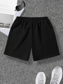 Manfinity Hypemode Men Plus Size Summer Loose Fit Casual Shorts With Letter Print And Drawstring Waist - Black - View 2