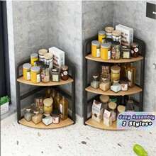 Double-Layer Curved Heavy-Duty Metal Corner Shelf Rack - Triangular Design To Maximize Corner Space | Kitchen Organizer & Spice Rack | Holds Seasonings/Spices | Large Capacity, Space-Saving | Suitable For Kitchen, Bathroom, Pantry, Countertop - Multicolor - View 1