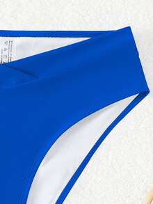 Swim Basics 女款性感夏季度假休閒風交叉腰簡約純色海灘三角比基尼泳褲 - 藍色 - 查看 5