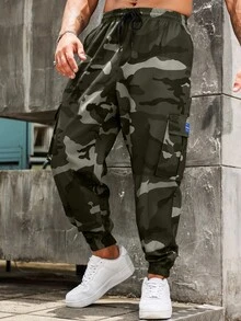 Manfinity Roughcore Plus Size Men's Camouflage Print Cargo Pants - Multicolor - View 4