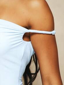 MISSGUIDED X Carli Bybel Off Shoulder Twist Strap Maxi Dress Elegant Bodycon Formal Evening Gown Party Long Dress Strapless White - Baby Blue - View 6
