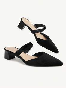 CUCCOO CHICEST Mules  noir à bout pointu, mules à talon épais à un mot, talons hauts fins pour le travail, les déplacements et les sorties - Sunshine polaire noir - Voir 9