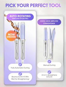 SHEGLAM HAIR One Touch Airflow Styler Pro-25mm Silver-Purple,Cool Air Auto-Rotating Curling Iron,5 Min Quick Styling,360° Cooling Airflow One Touch Operation Long-Lasting Results,5 Temps & Anti-Scald,Auto Off Dual Voltage For Medium-Length Hair & Long Hair & All Hair Types- US Plug Birthday Gift Pink Makeup Beach School Festivals Hair Care Y2K Travel Essential Cruise Vacation Summer Universal Voltage Hair Accerssories Women's Accessories Hair Brush - Silver - View 3
